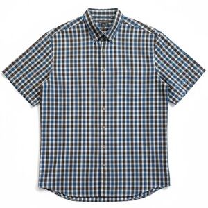 Eddie Bauer Black Turquoise and White Plaid Short Sleeve Button Front Size T2XL